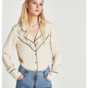 Zara Pajama Style Silky Star Orint Shirt